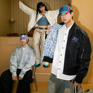 男女同款 NOTEARS重工立体四芒星美式 复古防风重磅棒球领夹克外套