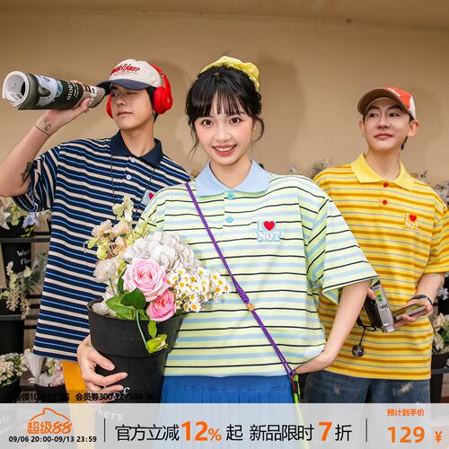 NOTEARS 青少年美式条纹polo衫男女2026新款夏季情侣宽松短袖上衣