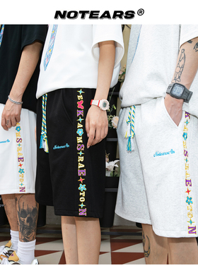 No Tears 冰丝速干液氨彩色字母LOGO花卉刺绣休闲短裤 男女同款