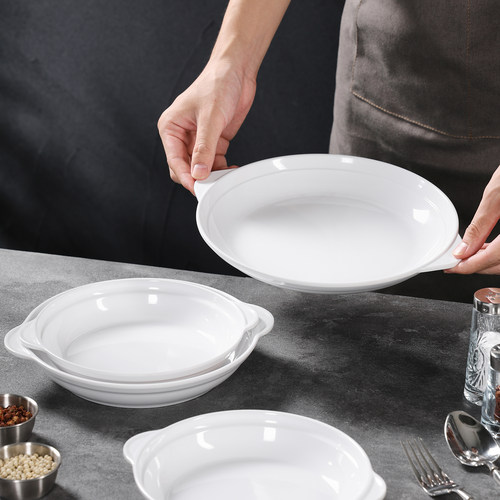 密胺双耳盘餐厅酒店饭店商用餐饮专用仿瓷深盘子圆菜盘餐具鲍鱼盘