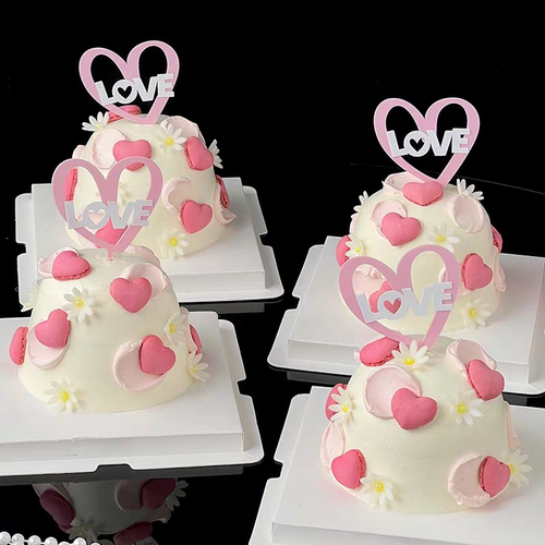 网红情人节蛋糕装饰爱心亚克力插件马卡龙520七夕摆件烘焙装扮
