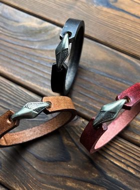 原创牛皮复古手镯纯手工制作