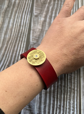 原创纯铜山鬼花钱国风复古真皮手环女男同款本命年手镯