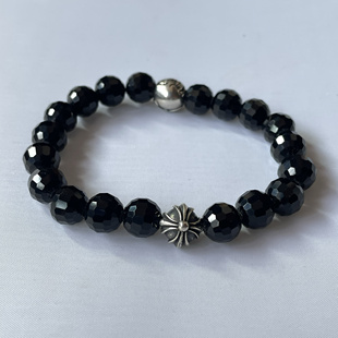 小周S925银2银珠字母珠10mm黑曜石手链潮流男女款情侣手环