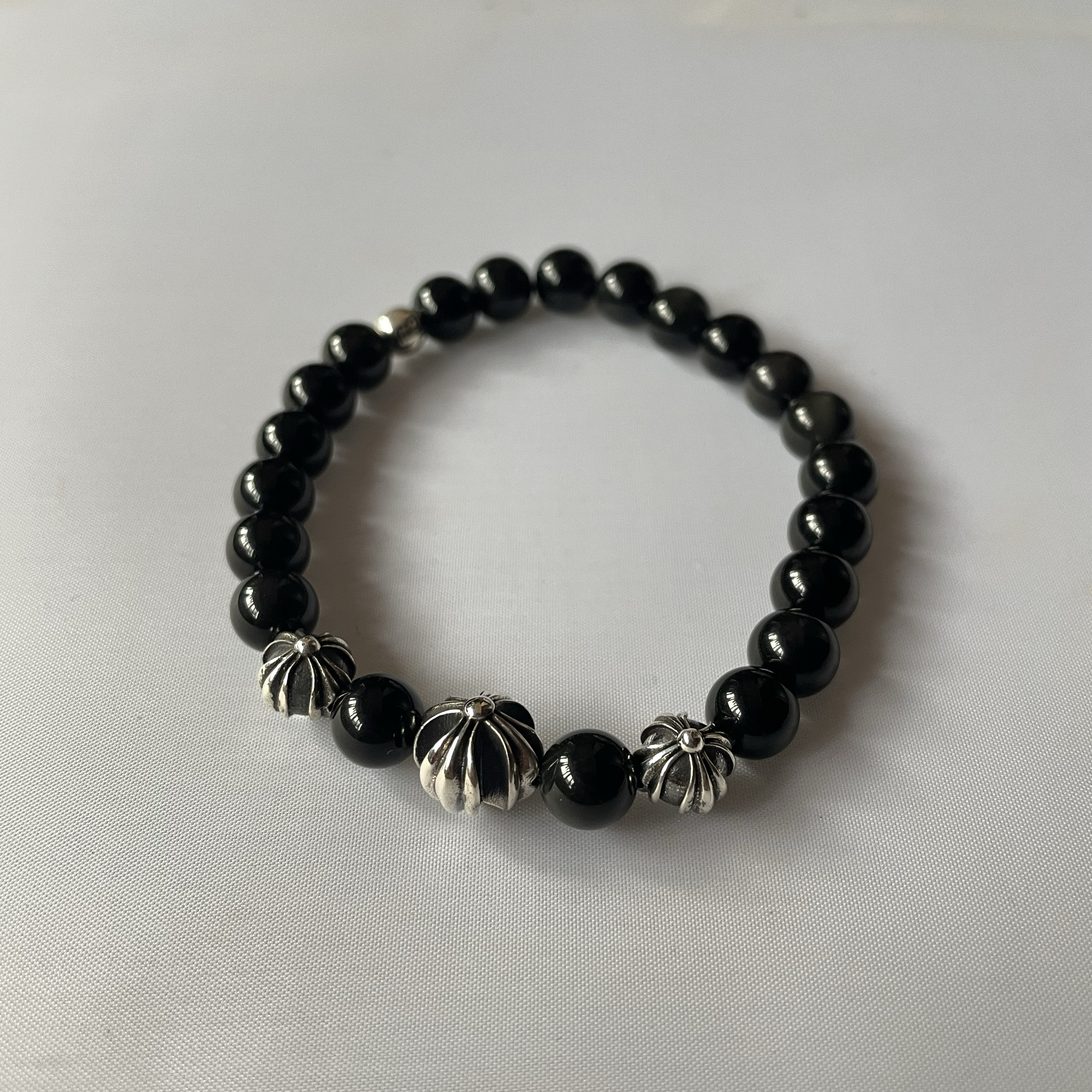 黑曜石手链手串925银珠