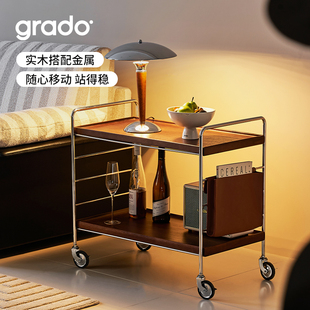 格度生活行云中古小推车沙发边柜可移动茶几置物架不锈钢沙发边几