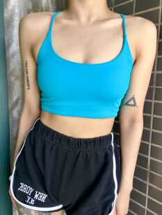 美美 湖蓝色多巴胺运动内衣跳舞背心美背防震外穿吊带文胸 废物