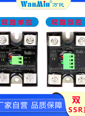 双路双控固态继电器SSR-DK40DA 25直流控交流DK80DA双路单控DC-AC