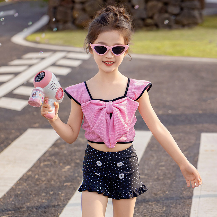 女童蝴蝶结分体泳衣可爱潮娃儿童游泳衣韩版温泉走秀款个性泳装女