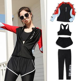 儿童游泳衣防晒四件套upf50 水趣女童分体泳衣6 12岁速干运动套装