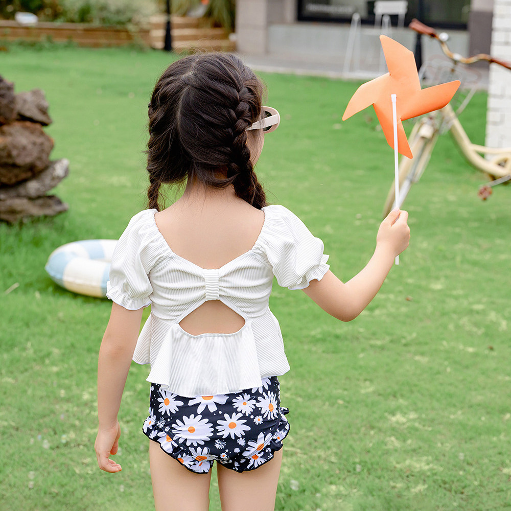 小雏菊女童分体泳衣糖果风甜美可爱露背褶皱宝宝温泉速干游泳衣