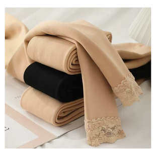 九分打底裤 袜 女外穿蕾丝花边黑肉色加绒加厚秋冬光腿神器肤色连裤