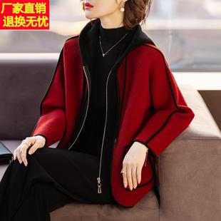 洋气阔太太高贵夫人品牌外套妈妈装秋冬新款中老年人红色上衣服女