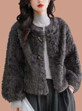 短款小香风高级灰皮毛一体2025新款爆款水貂绒毛毛海宁皮草外套女