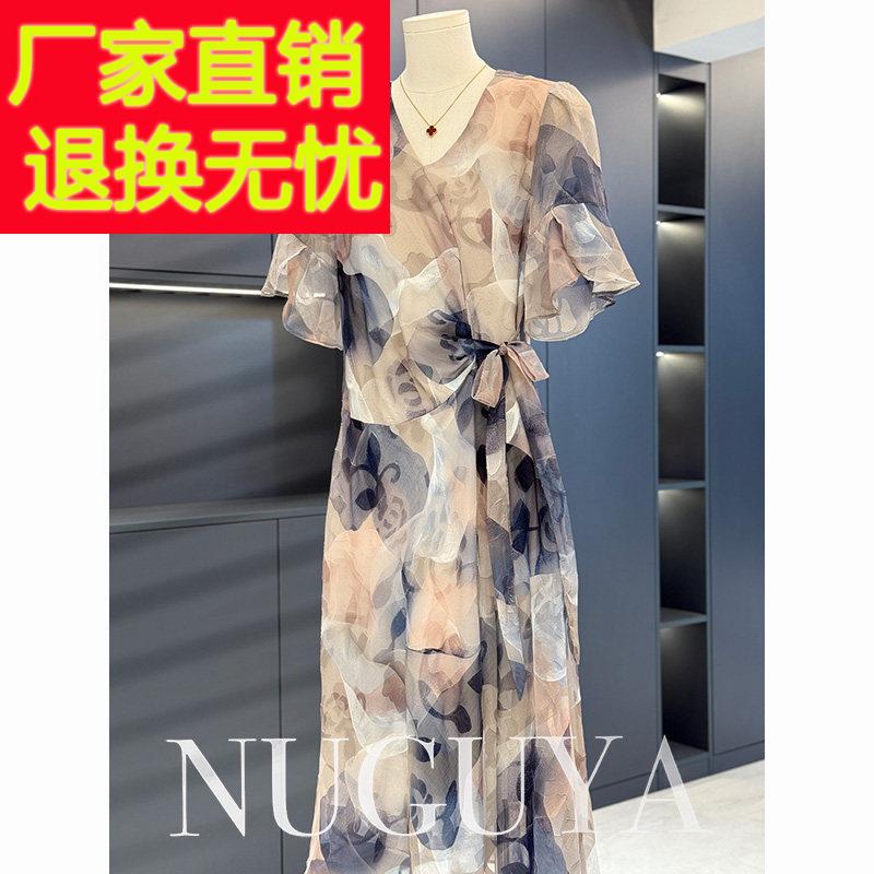 时尚气质妈妈装雪纺洋装女显瘦2025年夏装新款中长版裙子中老年