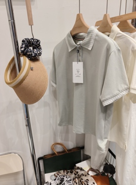 豆绿灰色女款polo衫夏季短袖T恤带领
