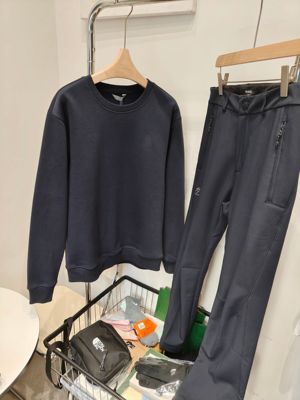 加绒卫衣男圆领套头长袖挺括纯色藏蓝色秋冬新款拉绒厚实