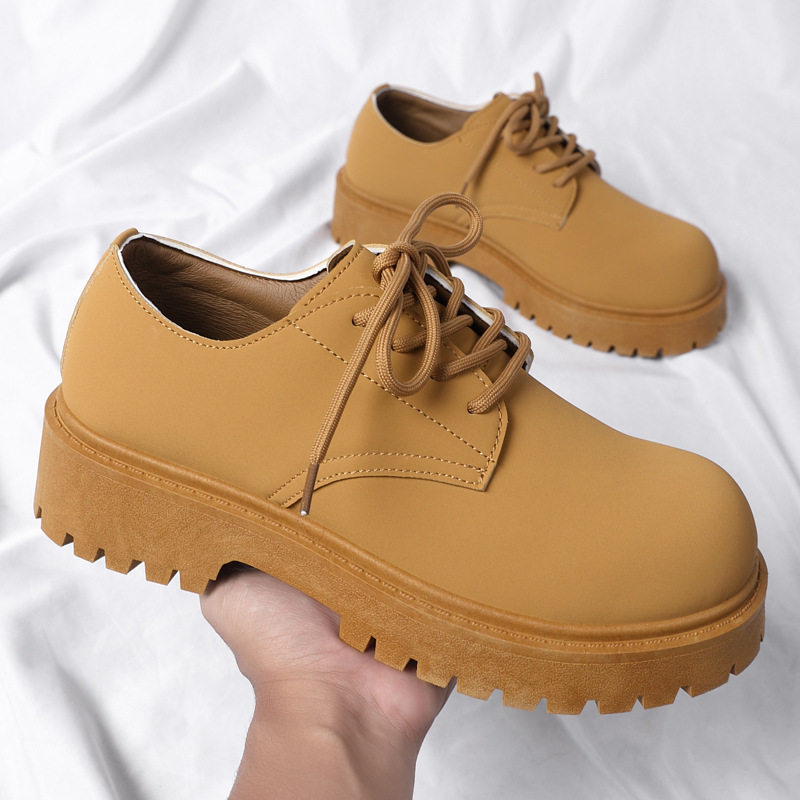 德比鞋2025新款夏季低帮马丁靴男复古工装鞋厚底增高透气翻毛皮鞋