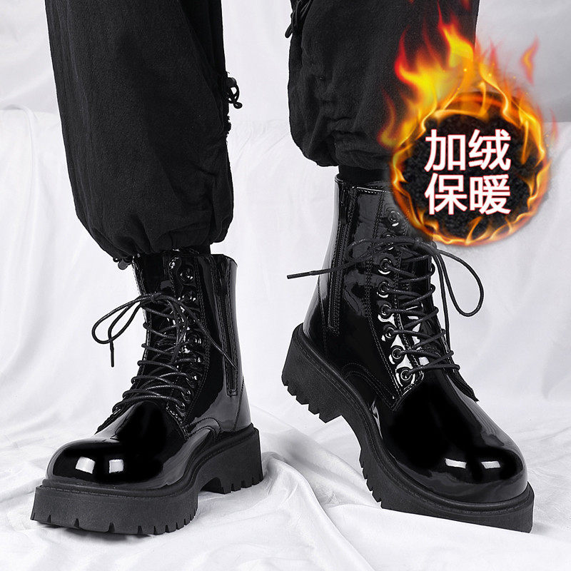 马丁靴男款冬季黑色工装英伦风休闲机车皮靴男士防滑加绒保暖棉靴