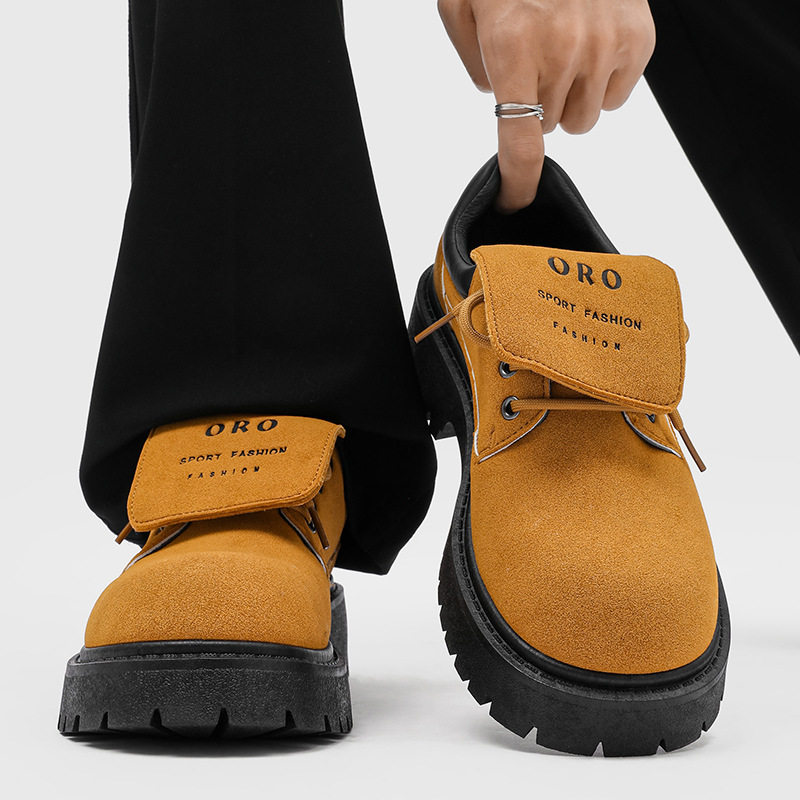 德比鞋2025新款春夏低帮马丁靴男复古工装鞋厚底增高透气翻毛皮鞋