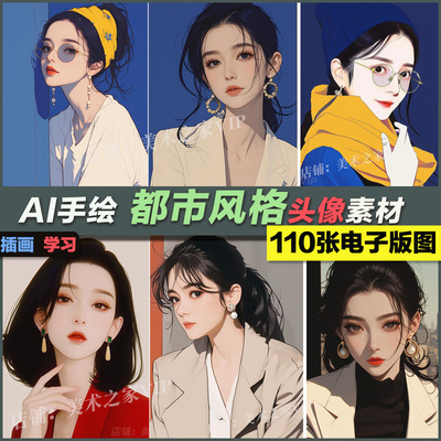 ai手绘女都市风格头像五官手机壁纸插画肖像美术艺术绘画图片素材