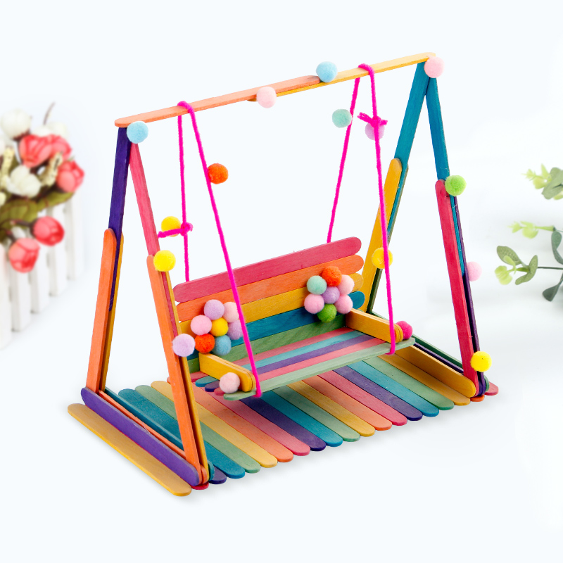 彩色秋千儿童手工制作材料 雪糕棒冰棒棍diNy立体构成房子创意木