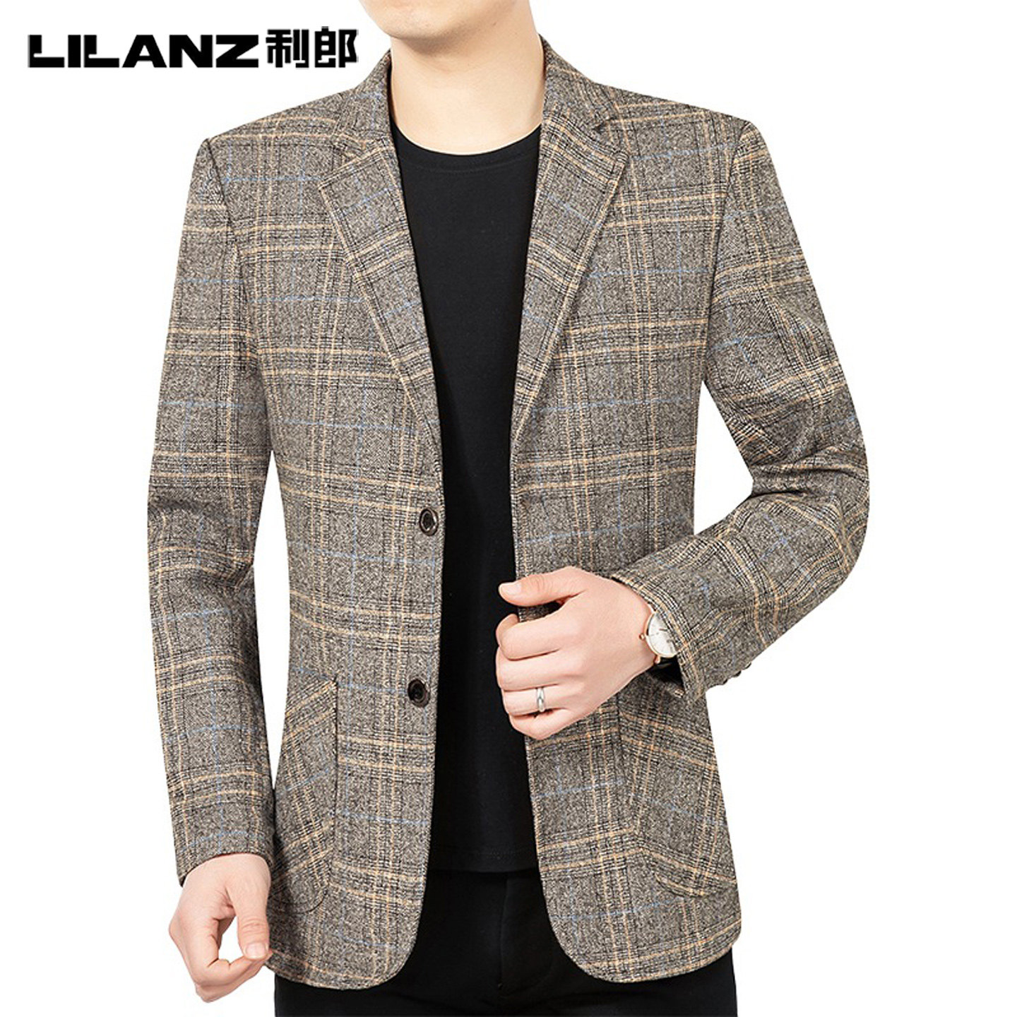 利郎男士秋季商务格子单西服外套