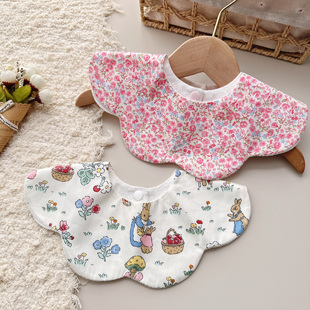 婴儿防水围嘴新生儿宝宝口水巾双层纯棉布韩版可爱公主碎花围兜