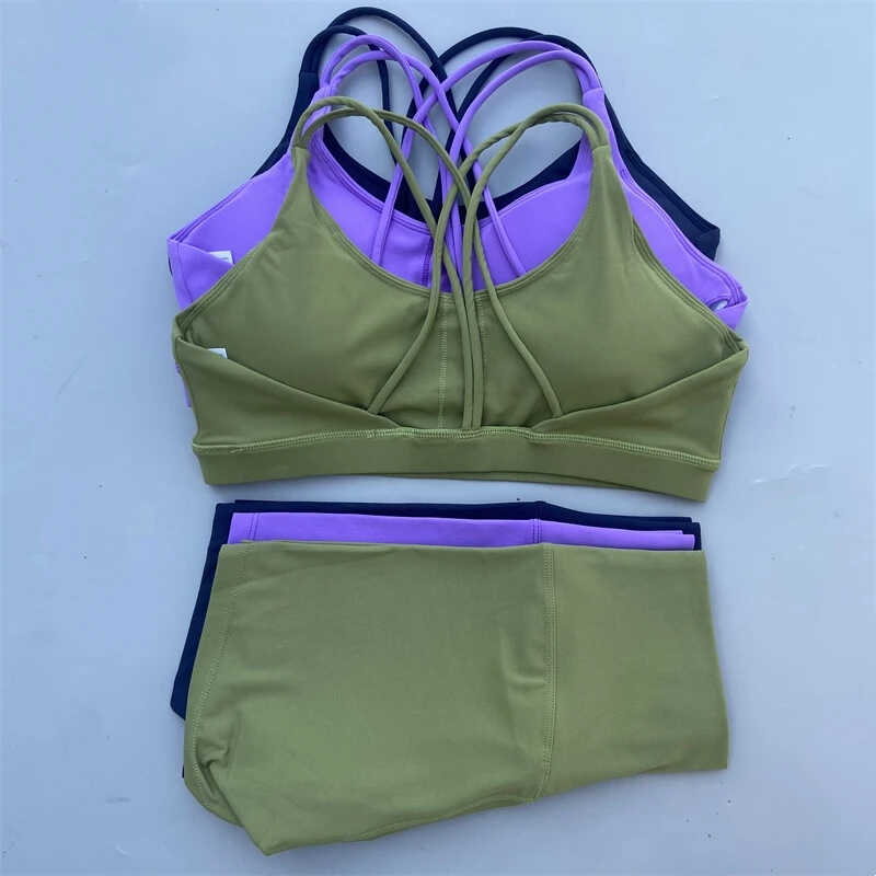 文胸短裤套装美式复古ins运动瑜伽骑行健身服美背速干女士背心bra