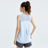 外贸运动T恤女无袖 拼网透气罩衫 速干瑜伽服背心外穿跑步健身衣夏