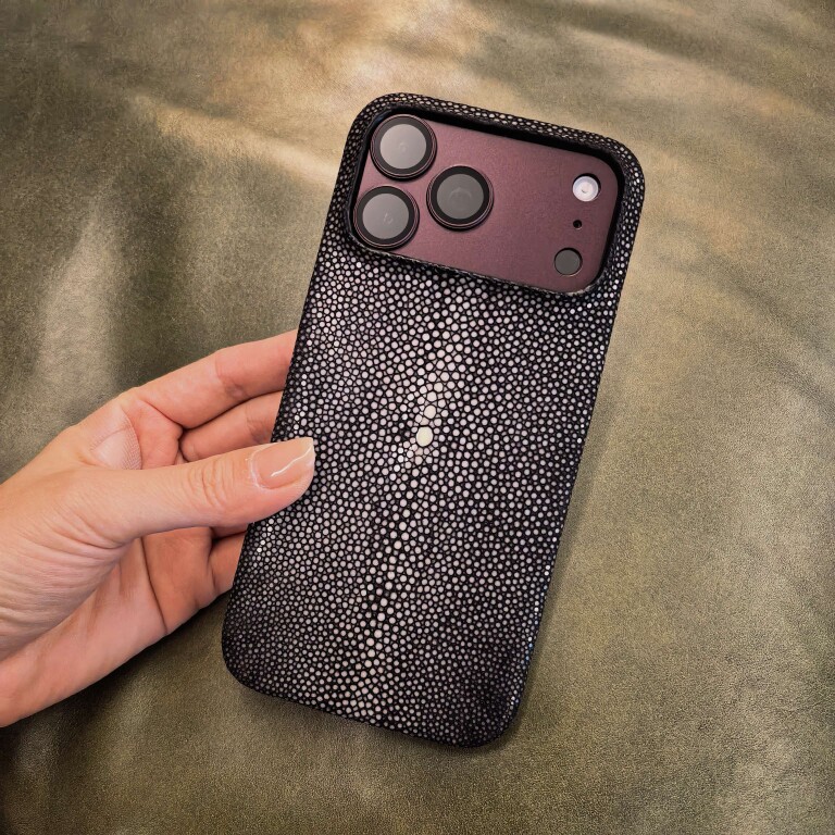 MEIP适用于苹果/Apple奢华IPhone18PROMAX魔鬼鱼皮套珍珠鱼手机壳奢华定制IPHON17AIR小众喜好稀有皮套高端