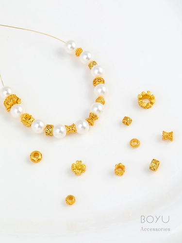 Двусторонние медные бусины, аксессуар, 18 карат, золотой цвет, четырехлистный клевер