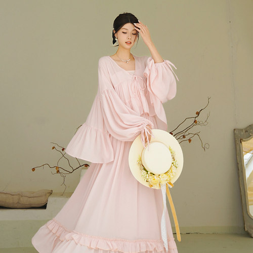 新中式国风仙女长裙灯笼袖套装