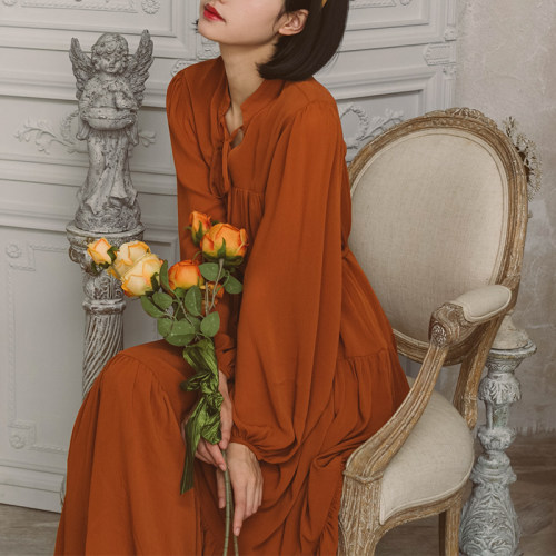 原创法式复古垂坠感绑带连衣裙