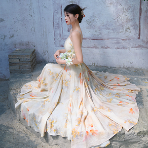 重工10米大摆！弥爱原创《金鱼花火》新中式天丝麻收腰吊带连衣裙