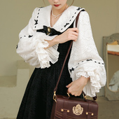 海军领衬衫 加厚磨毛针织蕾丝宫廷复古灯笼袖 冬 雪绒花 弥爱原创