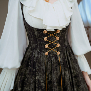 弥爱原创 巴伐利亚宫廷复古托胸束腰绑带棉大摆连衣裙 斑驳梦屿