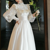 弥爱原创 连衣裙礼服长 宫廷复古刺绣花灯笼袖 薄雾庄园 天丝法式