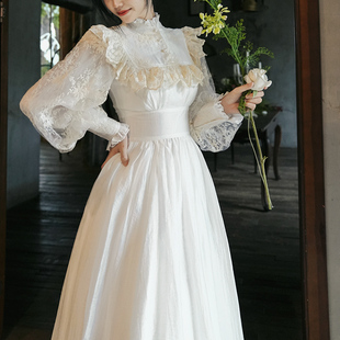 宫廷复古刺绣花灯笼袖 天丝法式 连衣裙礼服长 薄雾庄园 弥爱原创