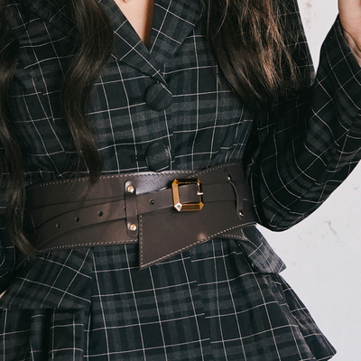 【配饰】弥爱百搭单品 法式复古牛皮束腰交叉腰封式宽腰带 分码