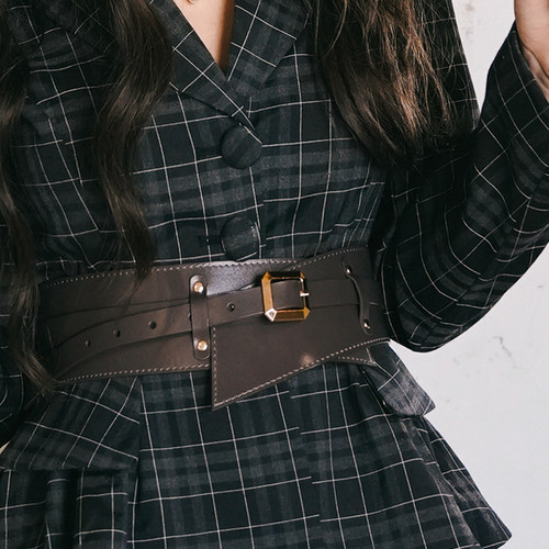 【配饰】弥爱百搭单品 法式复古牛皮束腰交叉腰封式宽腰带 分码