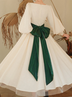 弥爱原创《月桂舞会》法式宫廷复古绑带蝴蝶结提花伞裙礼服连衣裙