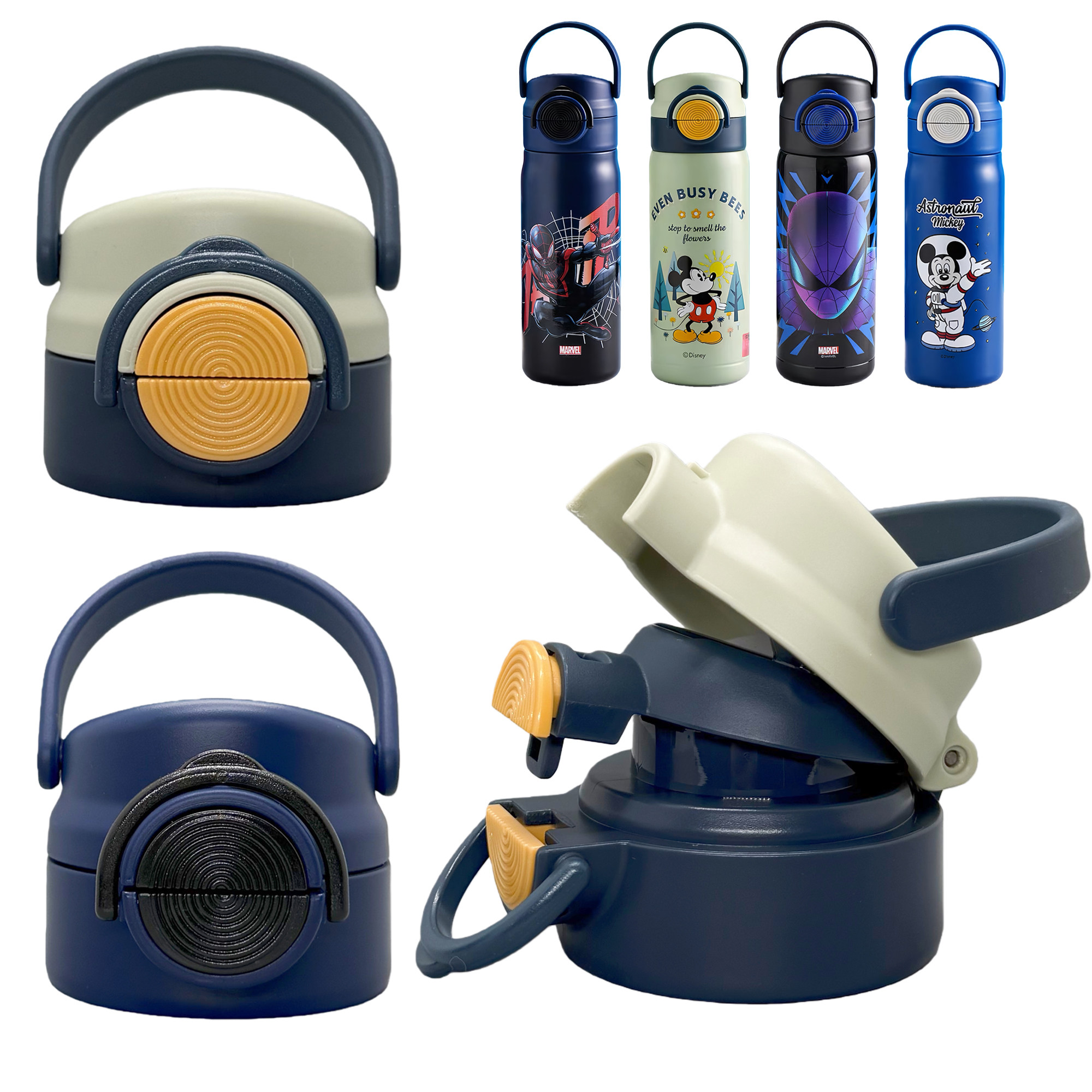 迪士尼儿童保温杯盖双饮盖子配件吸嘴吸管米奇蜘蛛侠钢铁侠6663-M