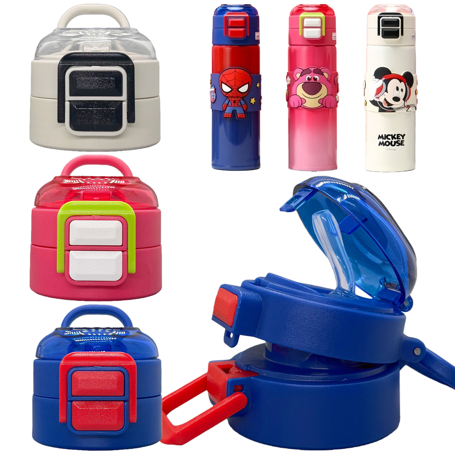迪士尼儿童保温杯盖双饮盖子配件吸嘴吸管蜘蛛侠草莓熊米奇三丽鸥