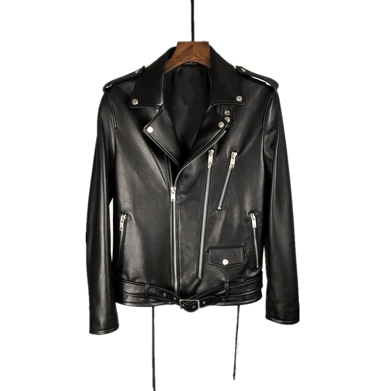 rc欧货slp风西班牙进口羊皮皮衣斜拉链机车夹克黄子韬同款皮衣