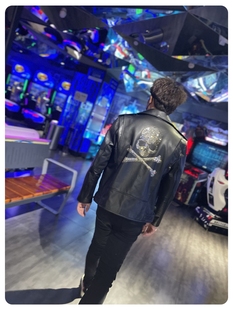 RC欧货MMJ风联名施华洛水钻骷髅纯正胎牛皮机车夹克真皮皮衣