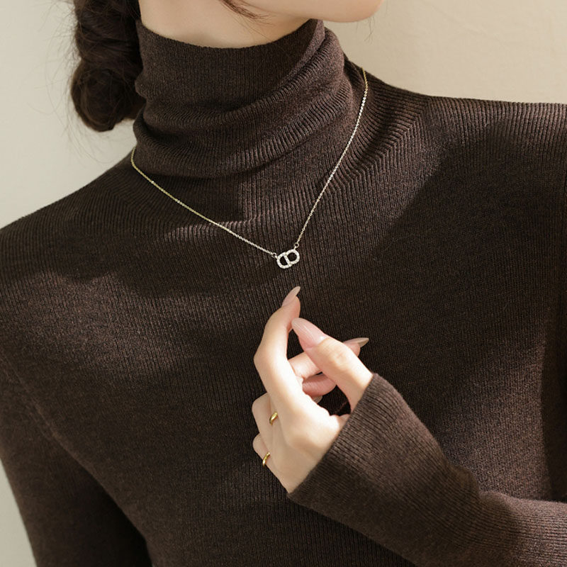 堆堆领针织衫女秋冬2025新款慵懒软糯保暖内搭修身显瘦纯色打底衫