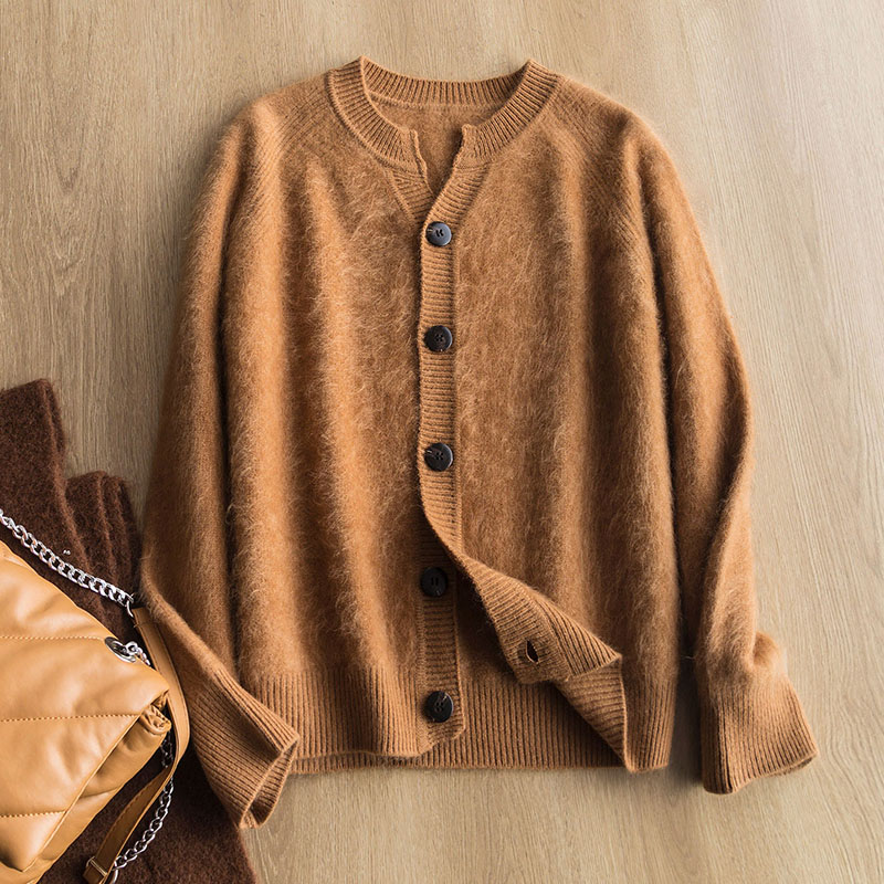 时尚拉绒保暖V领开衫针织衫