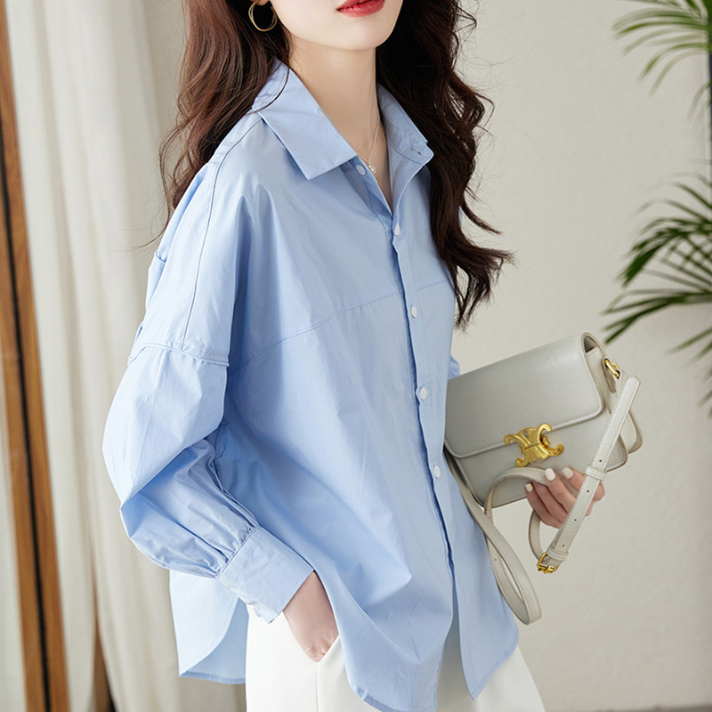 纯棉时尚休闲浅蓝色polo领衬衣