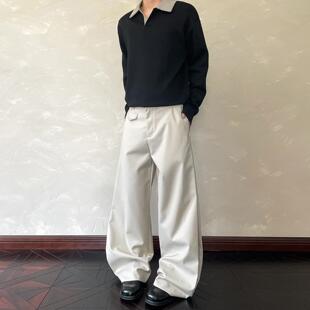 美式复古高级感褶皱弯刀西裤男女cleanfit简约宽松百搭直筒休闲裤